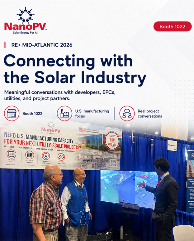 NanoPV Solar exhibiting at RE+ Mid-Atlantic 2026, Philadelphia, PA